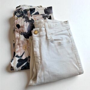 7 For All Mankind White and Floral Skinny Jeans